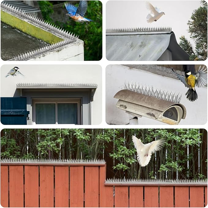 Bird Spikes, 60 Feet Stainless Steel Bird Control Spikes for Outside, Pigeon and Squirrel Blocking Spikes, for Garden Fence Roof and Window - 60 Strips Covers 18m
