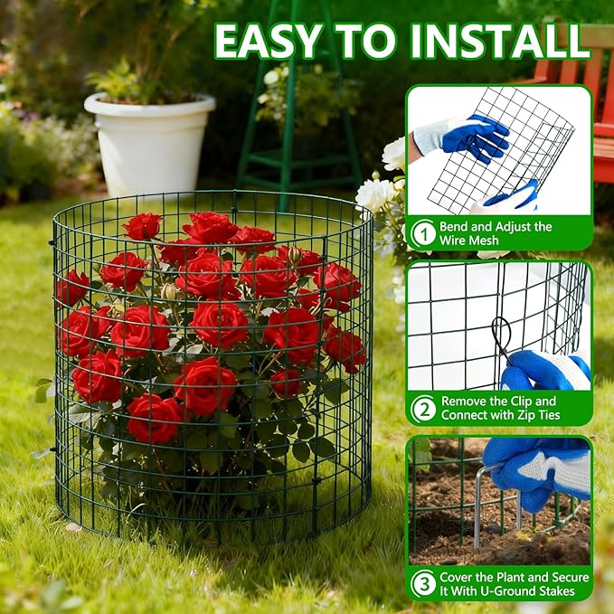 10 Pack Plant Protectors from Animals, 12''x16'' Metal Plant Cages for Outdoor Plants, Garden Plant Protector with Stakes & Zip Ties, Keep Rabbits Squirrels Out, Plant Cage for Flowers Vegetables