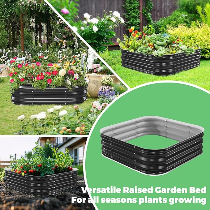 Galvanized Raised Garden Bed, 4x4x1ft Garden Planter Bed Outdoor, Heavy Duty Rustproof Steel Raised Bed Kit for Gardening Vegetables Fruits Flowers Grow Black