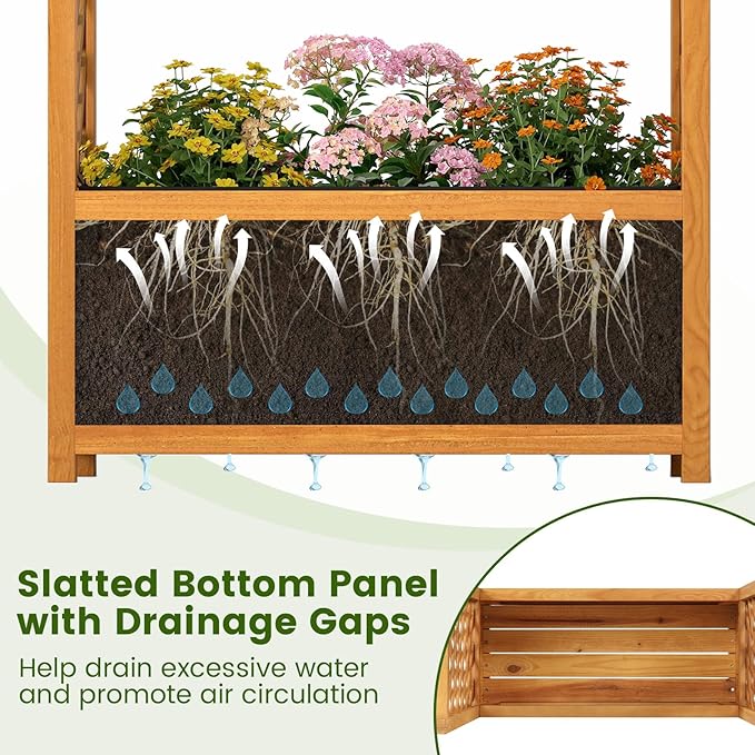 Giantex Set of 2 Raised Garden Bed with Arch Lattice Trellis, for Climbing Vine Flower Vegetable, Wood Planter Box with Liner & Drainage Design, Outdoor Plant Container for Yard Balcony (33"x15"x57")