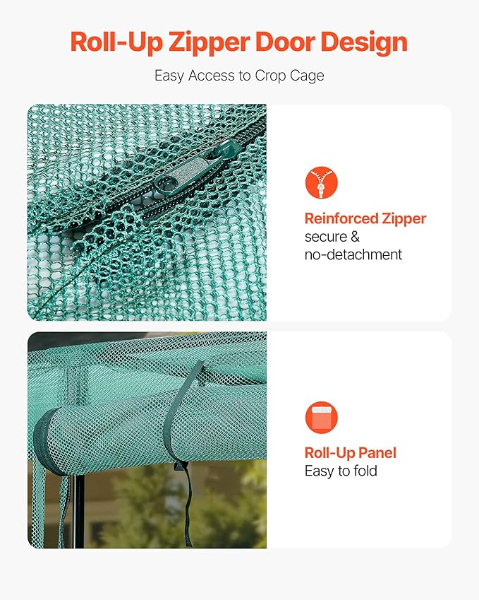 VEVOR Crop Cage, 9.5 x 6.36 x 6.36 ft Plant Protection Tent with Zippered Door, Wind-Resistant Tall Crop Cage, Easy to Install, Outdoor Raised Bed Cover, Tomato Plant Netting for Garden Patio Lawn