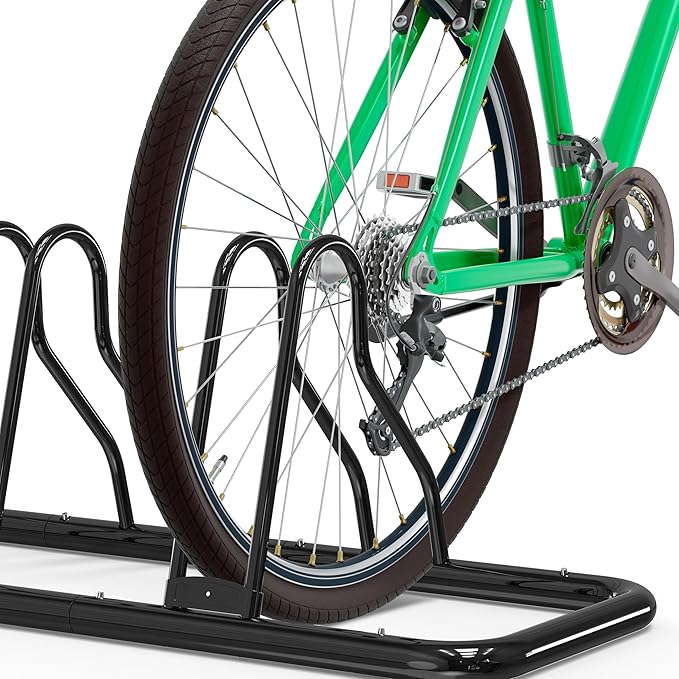 Simple Houseware 5-Bike Floor Storage Rack - Adjustable Bicycle Parking Stand & Garage Organizer for Road and Kids Bikes, Black