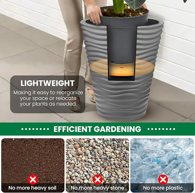 2-Pack Round Planter Insert - Plant Pot Insert with Drainage Holes, Use Less Potting Soil, Planter Accessories for Indoor & Outdoor Use (12 inch)