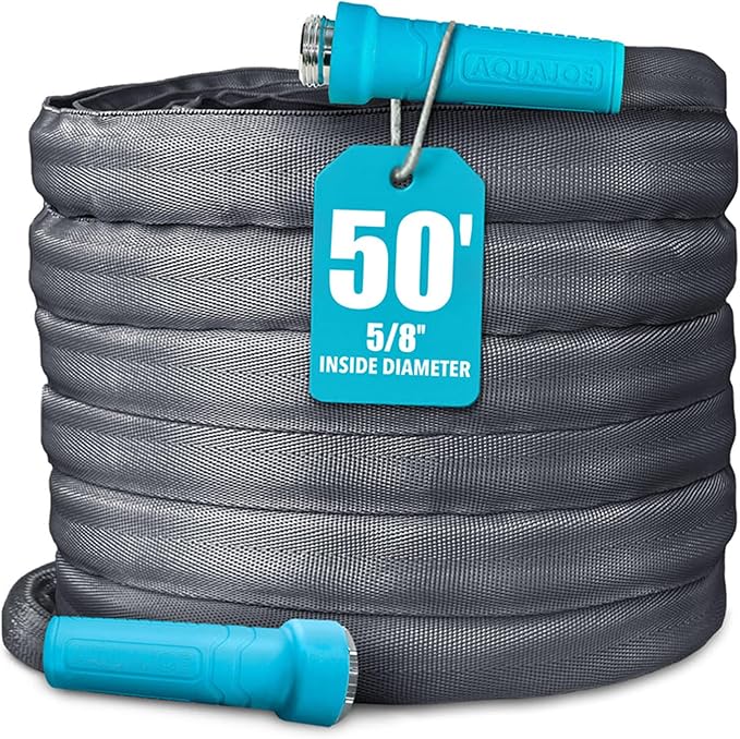 Aqua Joe AJFJH50-58-MAX Superlight FIBERJACKET Garden Hose, Kink-Resistant, 600 PSI Burst Rating, 50 Feet Long, Heavy Duty Couplings