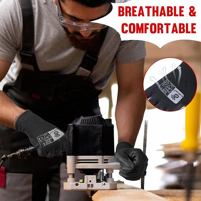 HLDD HANDLANDY PU Coated Safety Work Gloves, 6/12 Pairs Work Gloves
