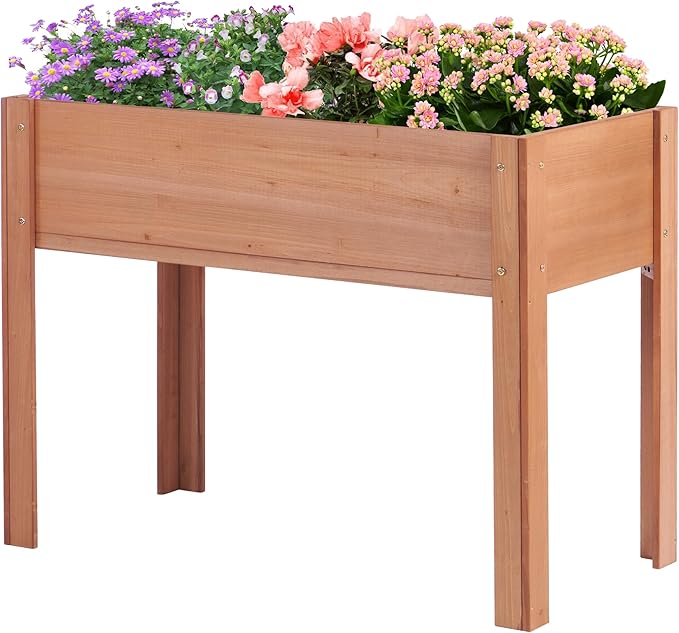 40x20x31 inch Raised Garden Bed with Legs, Elevated Wooden Planter Box for Outdoor Plants Flowers Fruits Vegetable Herb Growing