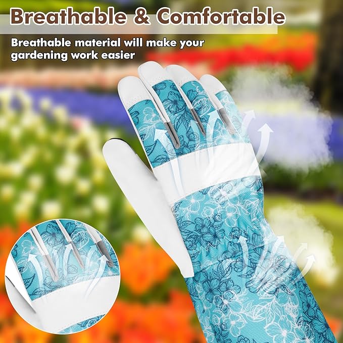 Leather Long Gardening Gloves for Women Thorn Proof Garden Gloves Yard Working Gloves