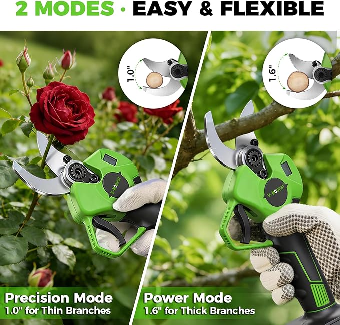 2-in-1 Electric Pruning Shears Cordless Pole Pruner, Lightweight Extension Pole, 1.6" Cut, SK7 Blade, 2x4.0Ah Batteries, Brushless Motor & LCD, Battery Powered Tree Pruner for Garden Orchard