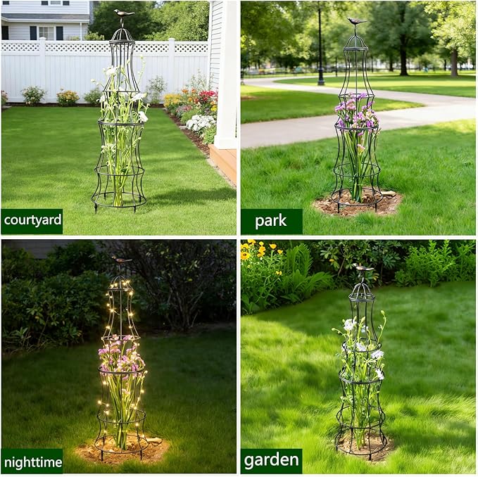 42 Inch Obelisk Trellis for Climbing Plants - Durable Metal Outdoor Support for Roses, Bougainvillea, Vines, and Potted Plants - Easy to Install Garden Decoration