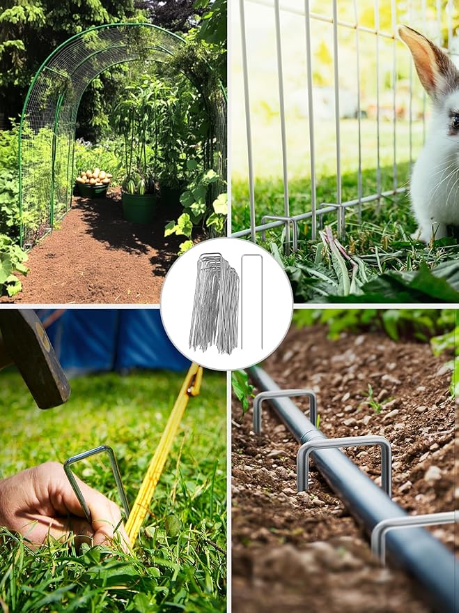 GROWNEER 360 Pack Landscape Staples 6 Inch 11 Gauge Heavy Duty Hot-Dip Galvanized Steel Garden Stakes U-Shaped Weed Barrier Spikes Metal Ground Pins for Lawn and Yard Landscaping