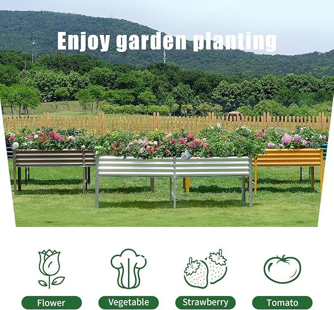 Land Guard Galvanized Raised Garden Bed with Legs, 96×24×32in Raised Garden Beds Outdoor with Drainage Holes, Planter Boxes Outdoor for Backyard, Patio, Balcony, 1200lb Capacity, Cream Yellow