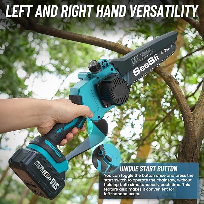 SEESII 2-in-1 Electric Pole Saws for Tree Trimming, 8 Inch Brushless Mini Chainsaw with Extension Pole, Cordless Pole Chain Saw, Tree Trimmer Limb Branch Cutter Pruner with 2 x 4.0Ah Batteries, PS810