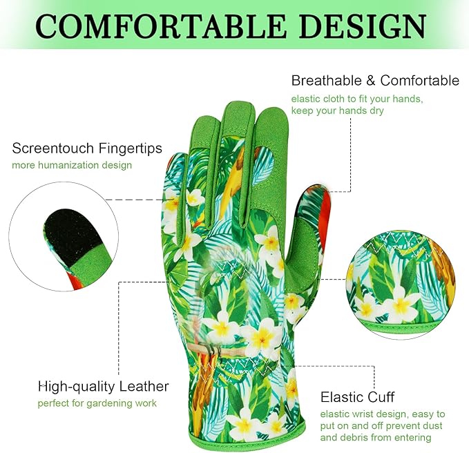 Leather Gardening Gloves for Women Thorn Proof Garden Gloves Touch Screen Working Gloves Gifts,M