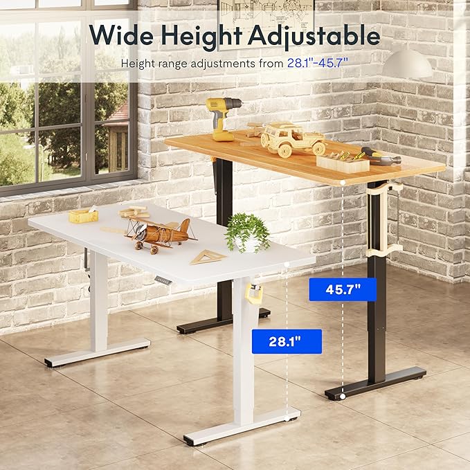 FLEXISPOT Electric Adjustable Workbench, 48x30 Inches Ergonomic Worktable for Garage, Workshop, Office and Home, Spacious Desktop for Woodworking Sewing and Crafts, White, 2 Packages