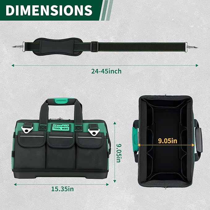 Tool Bag, 16 Inch Molded Bottom Toolbag, 18-Pocket Heavy Duty Portable Waterproof Toolbox, Soft Handle Tool Organizer for Mechanics, DIY, Valentines Day Gifts for Him Dad Men
