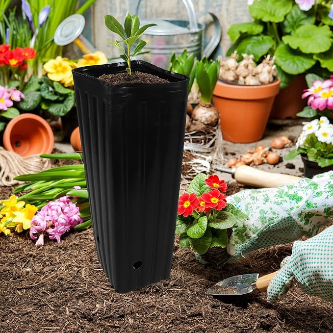 Sewroro 30 Pcs Plant Grow Bags Plastic Thickened Nursery Seedling Bags Gardening Planting Containers for Trees and Flowers