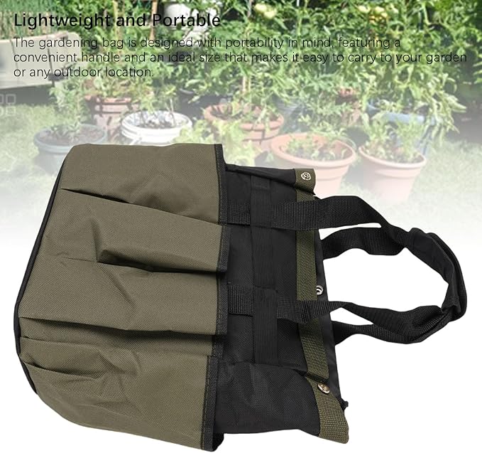 Zerodis Garden Tool Bag Organizer, 600D Oxford Fabric PE Board Bottom Multiple Compartments Portable Garden Tote Caddy Gardening Tool Kit Holder Small Tote Bag for Outdoor Home