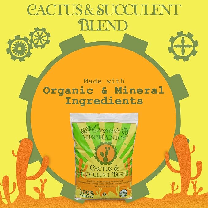 Organic Mechanics Cactus and Succulent Blend Potting Soil, 8 qt – Well-Drained Organic Mix – Enhances Plant and Root Growth with Biochar, Rice Hulls, and Worm Castings