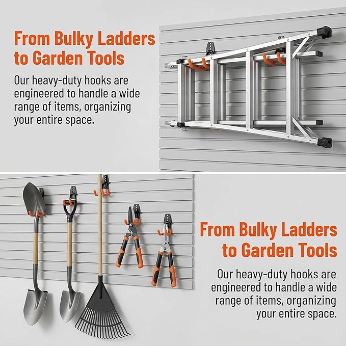 28 Pack Garage Hooks Heavy Duty, Industrial Wall Mount Garage Storage Hooks for Hanging Bike, Ladder and Garden Tools, Organization System with Mop Broom Holders, 100 LBS Capacity, Orange