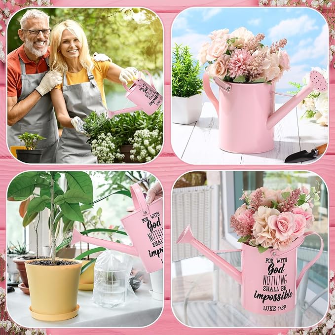 1. 6l Christian Galvanized Metal Watering Can with Inspirational Bible Verses Small Christian Religious Gardening Can Church Gift for Women for Outdoor House Indoor Plants(Pink,1.6 L)