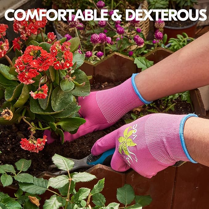Vgo... 3-Pairs Ladies' Foam Latex Coating Gardening and Work Gloves (Size M, Green & Pink & Purple, RB6013)