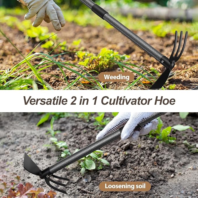 Hoe Garden Tool, 45 Inch Garden Hoe Long Handle for Weeding, Hoe Cultivator 2 in 1 Hand Garden Tools for Gardening Planting