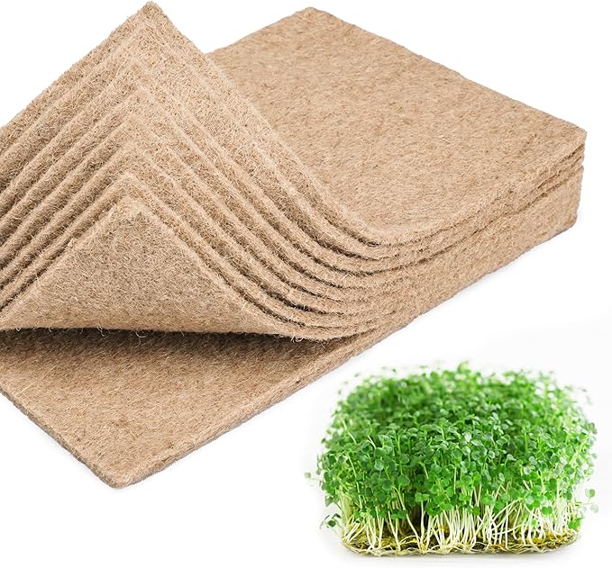 10 Pack Jute Grow Mat for Microgreens, 8" x 12" Hydroponic Grow Pads for Growing Tray Sprouting Trays Jute Fiber Seed Starter Planting for Micro Greens & Wheatgrass