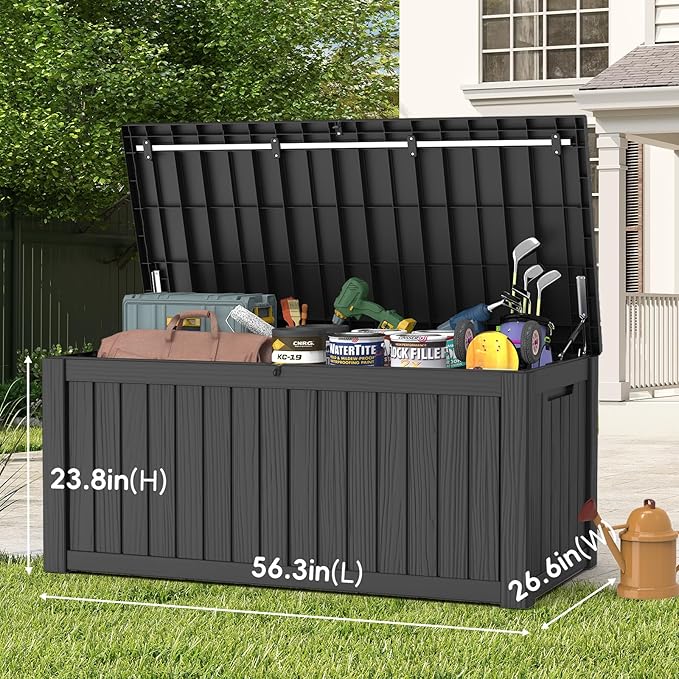 Outdoor Storage Box, Waterproof Deck Box, Outdoor Patio Storage Bin, Weatherproof (Black, 150 Gallon)
