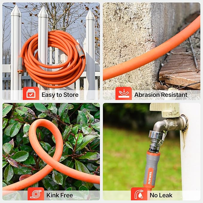YAMATIC Garden Hose 5/8 in x 50 ft, Ergonomic Swivel Fittings, Burst 600 PSI, Heavy Duty, Flexible and Lightweight Water Hose with 2 Set Quick Connect
