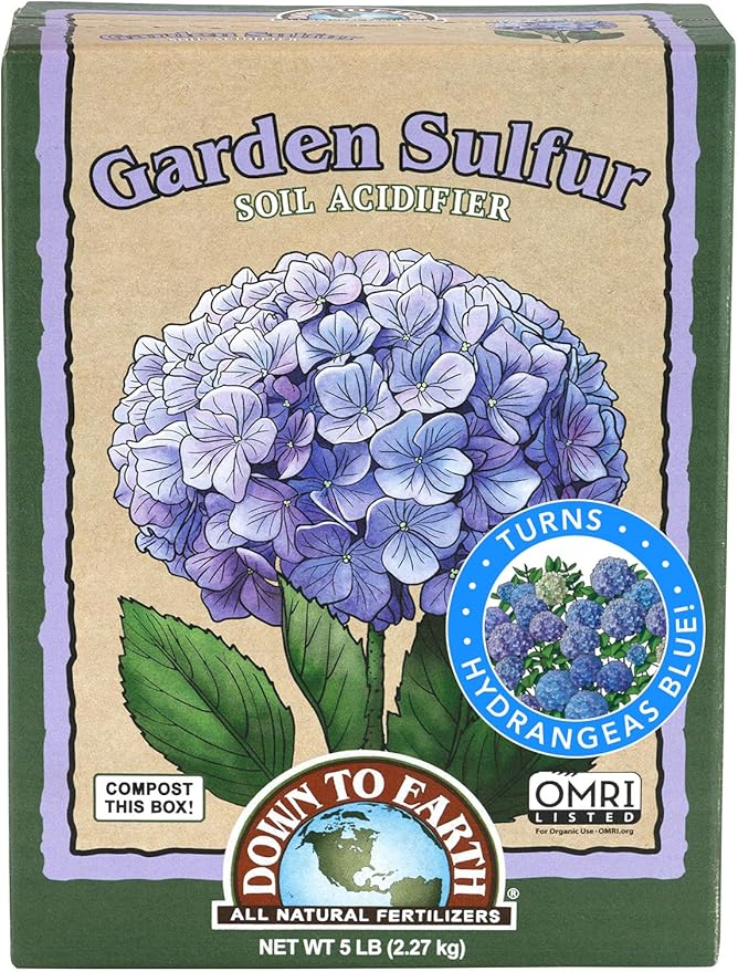 Down To Earth All Natural Fertilizers Organic Garden Sulfur Acidifier - Soil Amendment Lowers Soil pH for Hydrangeas, Berries, Evergreens, 5 lb