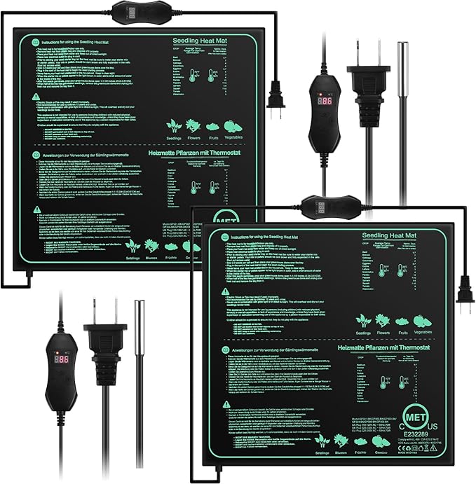 ROCEEI 2 Pack Seedling Heat Mat 20 x 20.75 Inch with Digital Thermostat Controller Waterproof Plant Seedling Heat Mat for Germination, Hydroponics, Brewing, Breeding, Indoor Gardening and Greenhouse