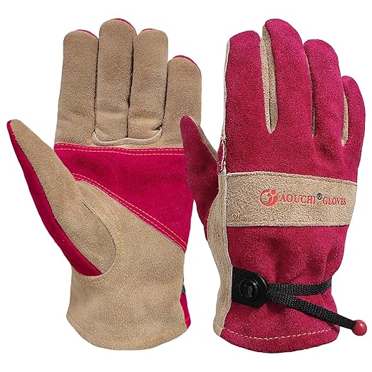Women's Cotton Lined Leather Work Gardening Gloves, Rose Trimming, TIG/MIG Welding, Construction, Farm, Ranch Flexible Cowhide Gloves, Comfortable, Durable (Large)