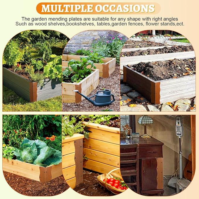 8 Pcs Raised Garden Bed Corner Brackets Heavy Duty Metal Raised Bed Corners and Connectors for Wood(11"x3"x3"), Brown L-Shape Wavy Connectors with Screws, fits for 20"-24" Raised Beds