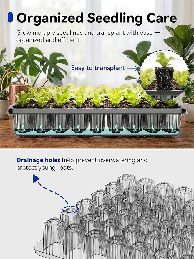 GLOWRIUM Seed Starter Tray with Grow Lights, 54-Cell Seed Starter Kit with 4.3" Humidity Dome, Indoor Seedling Starter Tray with 3/9/12/16h Timer, Adjustable Brightness Seed Starting Trays (2 Pack)
