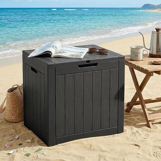 EFU Outdoor Storage Box 35 Gallon Deck Box (Indoor & Outdoor) Lockable UV Resistance Waterproof Resin Storage Bin Storage Box for Outdoor,Patio Storage(Black)