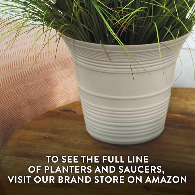 The HC Companies Sedona Round Self-Watering Pot - Lightweight Self Care Planter - Plastic Planter for Herbs & More - Durable Plant Pots for Indoor Plants & Outdoor Plants (16" Warm Gray, Pack of 1)