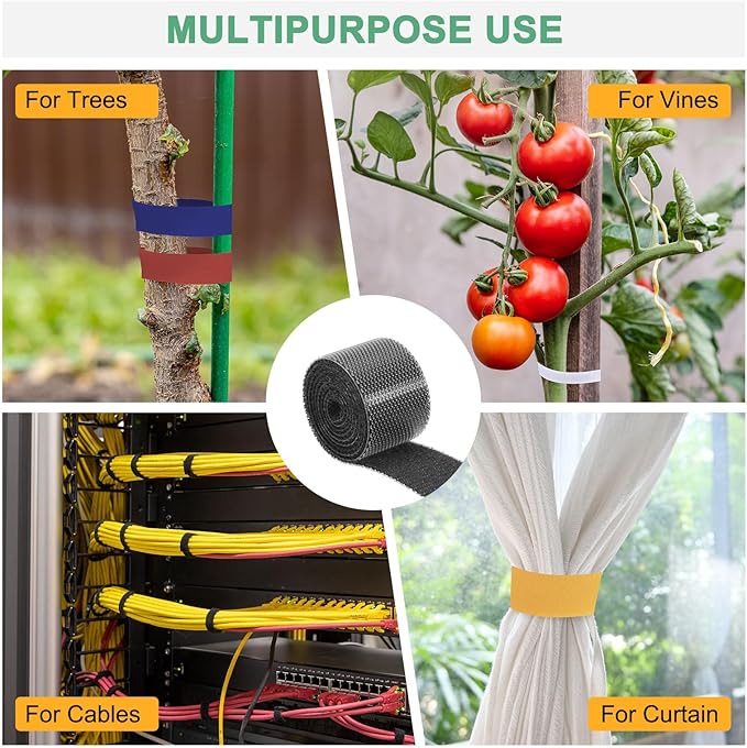 1-Roll Garden Plant Tape, 33 ft x 0.6 in Garden Hook and Loop Plant Ties Multi-Purpose Use Adjustable and Reusable Twist Wire Tape for Plants/Flowers/Vines [Black]