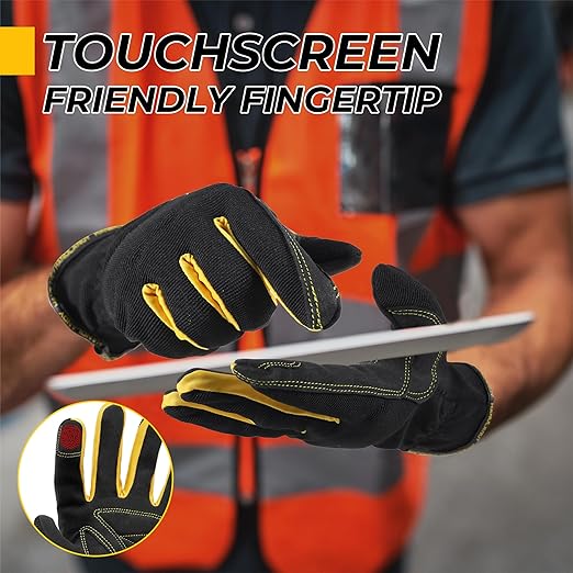 HANDLANDY Work Gloves Mens & Women, Utility Safety Mechanic Working Gloves Touch Screen, Flexible Breathable Yard Work Gloves (Medium, Black-Yellwo)