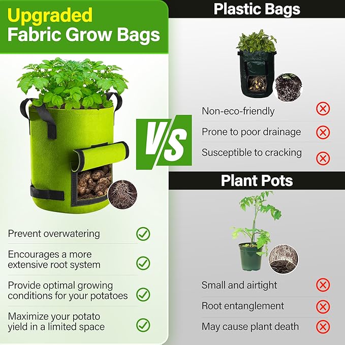 Suntee 6 Pack 15 Gallon Potato Grow Bags with Flap, Thickened Nonwoven Fabric Grow Bags for Growing Potatoes, Colorful Plant Grow Bags Pots Gardening Vegetable Potato Growing Bags with Durable Handles