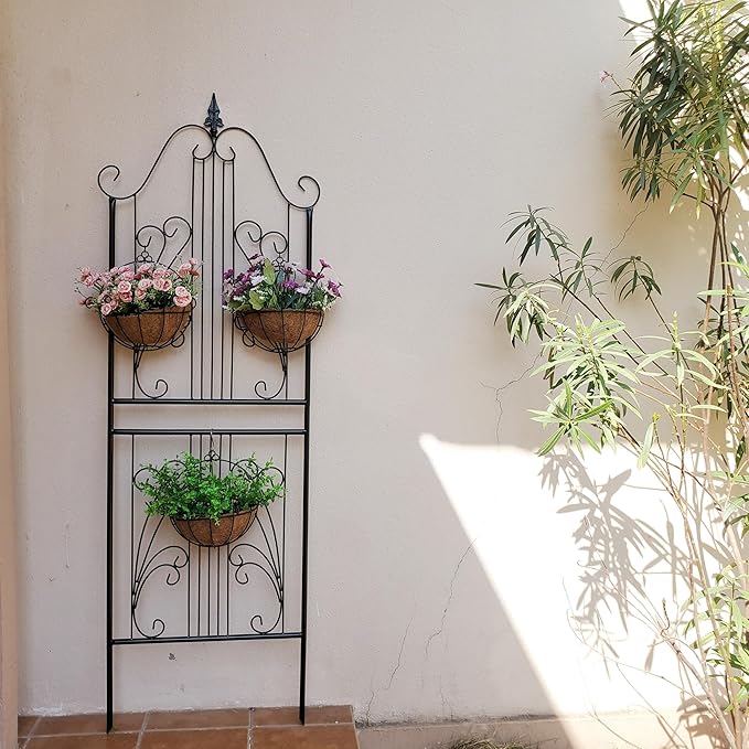 1 Pack 70.8" H x 24.5" W Garden Trellis for Climbing Plants Outdoor, Metal Trellises Decorative Garden Flower Trellis for Vines Plant Rose, Vegetable Support, Black