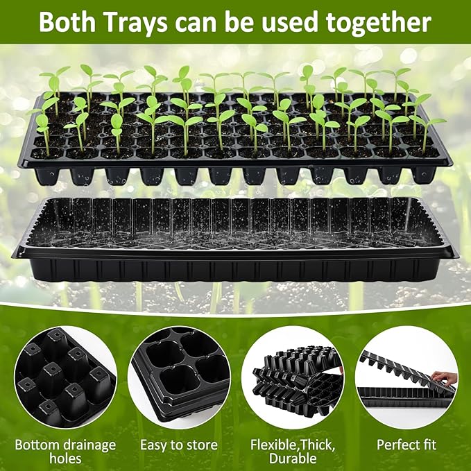 Vesici 32 Pack Seed Starter Trays, 72 Cell Seedling Trays with 1020 Flat Tray, Deep Plug Nursery Plant Pots for Germination, Water Collection, Indoor Outdoor Seed Starting & Transplanting