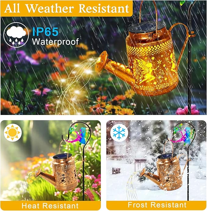 ANGMLN Fariy Solar Lights Outdoor Waterproof, Solar Watering Can Lights with Shepherd Hook, Metal Angel Hanging Lantern Garden Decor Yard Outside Patio Lawn, Gifts for Mom Grandma Women Birthday