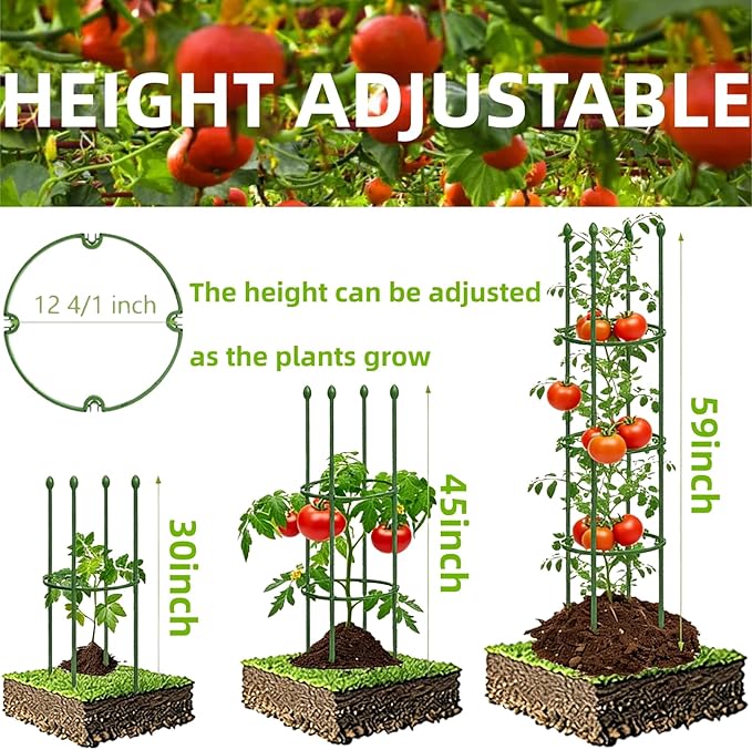 3 Pack Heavy Duty Tomato Cages for Garden, 59 Inch Tall Adjustable Metal Tomato Plant Support for Pots, Round Trellis for Climbing Plants Outdoor, Vegetable, Cucumber, Beans
