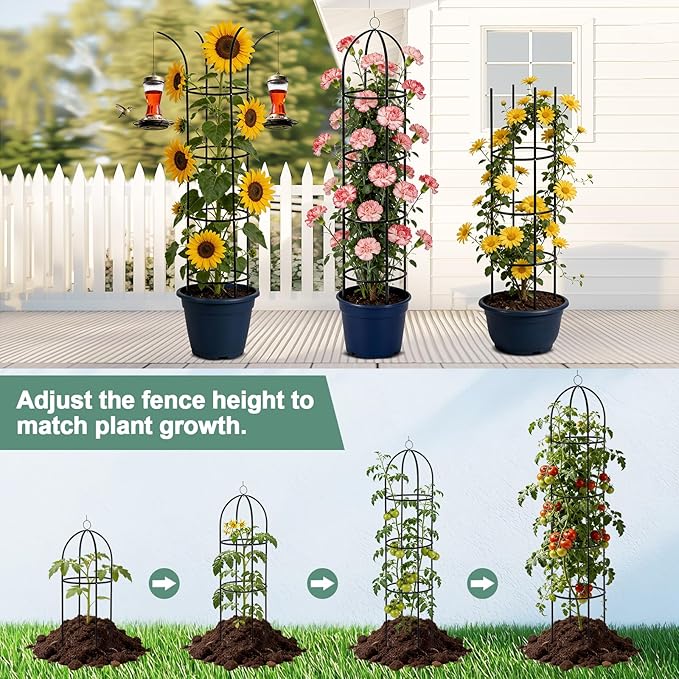 100% Metal 6.6 Ft Tower Obelisk Garden Trellis,2 Pack Plant Support for Climbing Plants Rose Bush Round Trellis for Pots Rustproof Metal Plant Flower Trellises for Clematis Vine Jasmine Outdoor Indoor