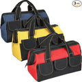 Sanwuta 3 Pack Tool Bag for Men with Waterproof Hard Bottom, Heavy Duty Tool Bag Wide Mouth Tote for Various Instrument, Electrician Carpenter Mechanic(Blue, Red, Yellow,13 Inch,Classic)
