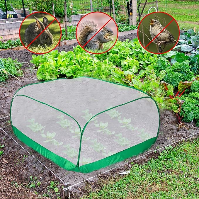 Pop Up Garden Netting for Square Raised Beds - 3.3'L x 3.3'W x 1.65'H Ultra Fine Mesh Net Plant Cover with 4 Stakes, Protection for Vegetables Fruit from Birds Pests