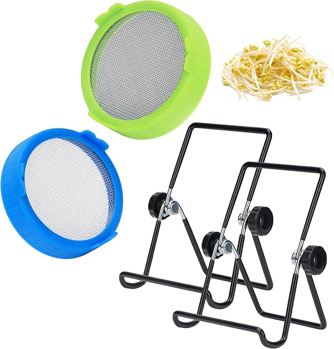 Lulonpon Sprouting Lids Growing Kit, Sprouting Lids for Wide Mouth Mason Jar, Screen Sprout Lids with Stand, Sprouting jar kit for Sprouting, Sprouting Seeds, Sprouting Kit