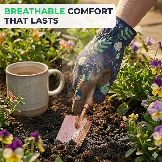 Flora Women’s Gardening Gloves, Thorn-Resistant Microfiber Leather | Breathable, Flexible Grip Work Gloves for Digging, Planting, Weeding & Pruning