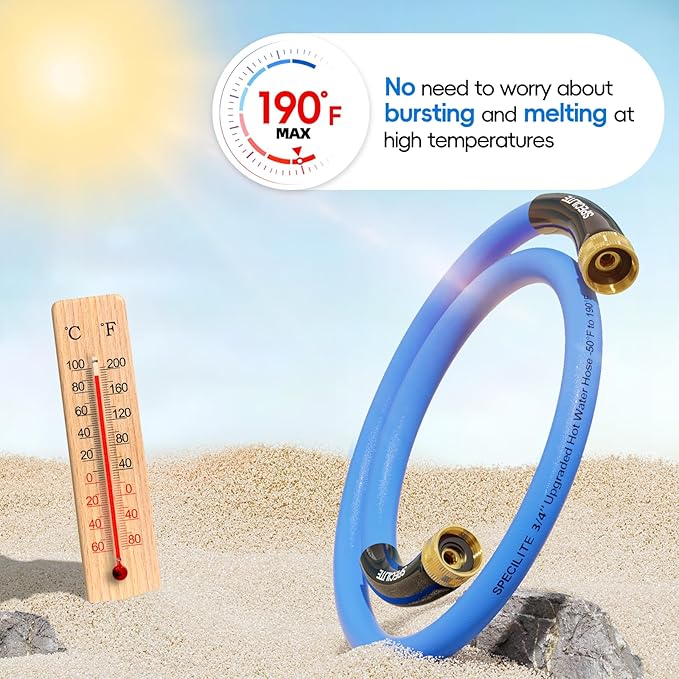 PECILITE Female to Female Hot/Cold Garden Water Hose 3 ft x 3/4 Inch for Hose Reel, -50℉To 190℉, Heavy Duty, Flexible, Burst 605 Psi, Rubber Extension Pipe with 3/4" Brass Fittings