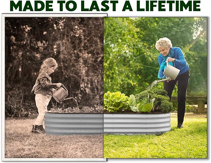 Plant & Plot Galvanized Raised Garden Beds Outdoor // 4×2×1 ft Planter Raised Beds for Gardening, Vegetables, Flowers // Large Metal Garden Box (Light Gray) // Patented Tool-Free Design